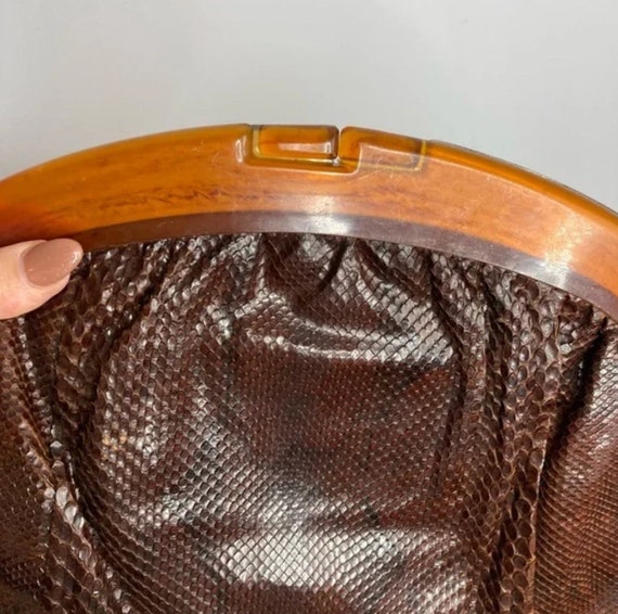 Vintage Lucite Handle Reptile Clutch Handbag - image 3