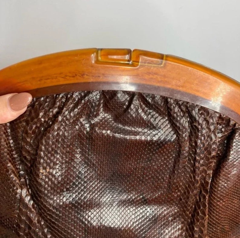 Vintage Lucite Handle Reptile Clutch Handbag image 3