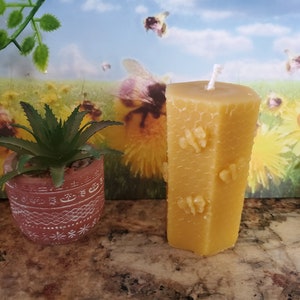 Hexagon Beeswax Pillar Honeycomb Candle with Bees, Pure n Natural Bees wax Candle, Light Honey Scent, Home Decor, Bee Keepers Gift