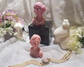 Charming Victorian Bust Lady Candle, Decorative Feminine Candle, Blindfolded Lady Candle, Eyes Closed Girl Candle, Flower Girl