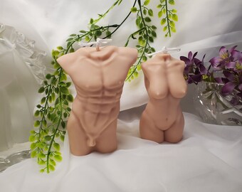 Large Male and Female Torso Candle Pair,  Guy and Girl Candle, Venus Candle, Body Beautiful, Novelty Naked Man Candle,Female Torso Candle