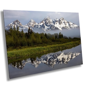 Grand Tetons Sunrise at Schwabacher Landung - Misty Mountain Spiegelung Farblandschaft Fotografie Druck