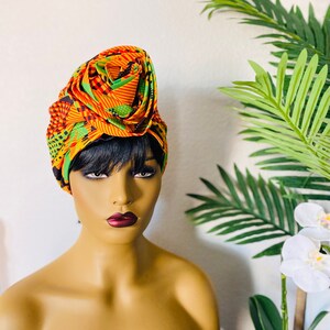 Satin-Lined FLOWER KENTE TURBAN | Elastic Cloth Head Cap | Headwrap