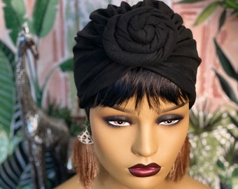 TURBANTE PRELEGATO NERO / Fascia per capelli leggera in cotone