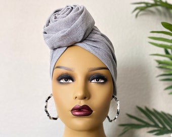 PRETIED FLOWER TURBAN | Gray or Pink Cotton Light-Weight Headwrap