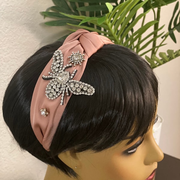 EMBELLISHED PINK BUTTERFLY Satin Hairband | Stylish Bold Bling Hairband |