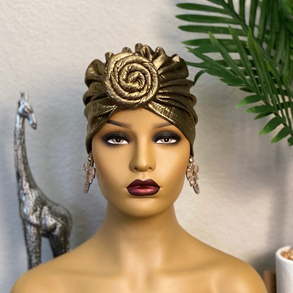 METALLIC GOLD Pre-Tied Turban | Stretchy Light-Weight GLAM Headwrap