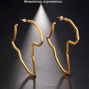 LARGE AFRICA MAP Hoop - Gold-tone or Silver-tone Metal Earrings