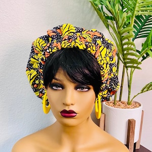 AFRICAN PRINT Satin-Lined Bonnet | XL African Print Night Sleep Cap