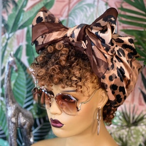 LEOPARD FACE Large Silk Feel Hair Scarf, 42&quot;x42&quot;, Print Square Scarf, Neck Scarf, Silky Ponytail Scarf, Bandana