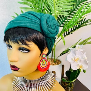 DARK GREEN Pre-Tied Turban | Cotton Light-Weight Headwrap
