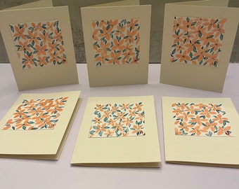 Notecards Blank Watercolor, Peach Floral Original Painting, Hand Painted Cards Set of 6, Gift