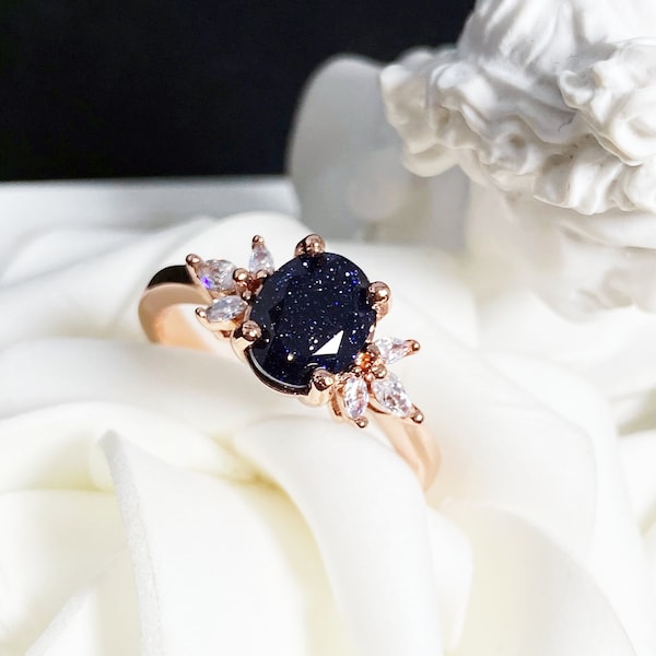 Alliance nébuleuse pour femme, bagues de fiançailles personnalisées en grès bleu, bague galaxie ciel étoilé, bague de promesse personnalisée pour elle, anniversaire de mariage