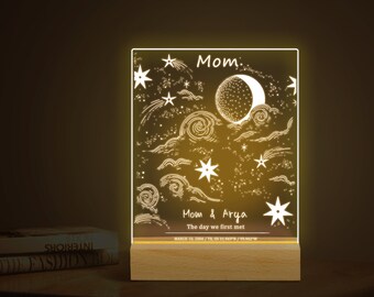 Mother's Day Gifts, Personalized Moon Star Night Light Plaque, Custom Led Night Light Star Map By Date,Bedroom Decor,Gift for Her,Night Sky