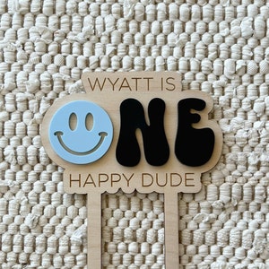 One Happy Dude Cake Topper | Personalized | Wood Cake Topper