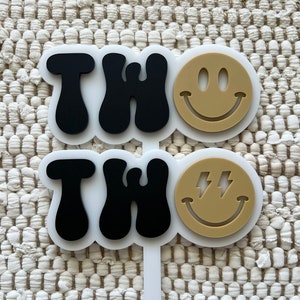Smiley Face Cake Topper | Acrylic Cake Topper | Second Birthday | Two Cool | Two Rad
