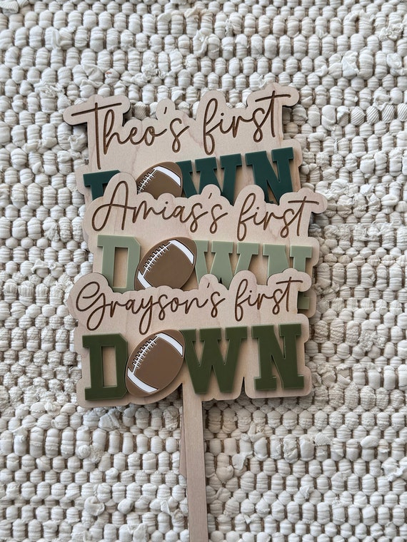 First Year Down Cake Topper, Personalized Birthday Decor, Football Party Theme