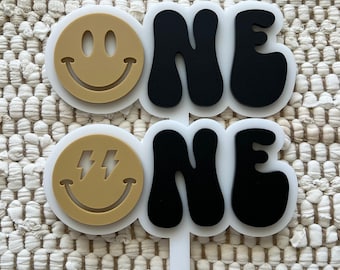 Acrylic Cake Topper, One Happy Dude, First Birthday, Smiley Theme