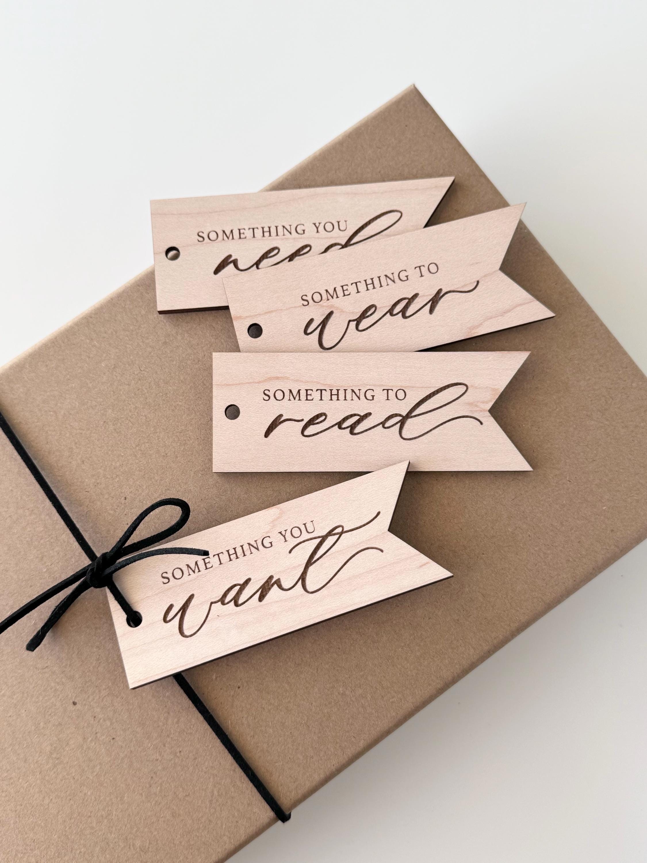 Engraved Wooden Gift Tags | Something You Want, Need | Something to Wear, Read | Gift Tag Set | Reusable Gift Tags