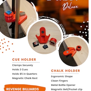 Q-Caddy Deluxe - Red - Pool Cue and Chalk Holder