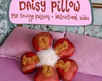 Patrón de costura para cojín con forma de margarita, ideal para principiantes, por DreamGiggles