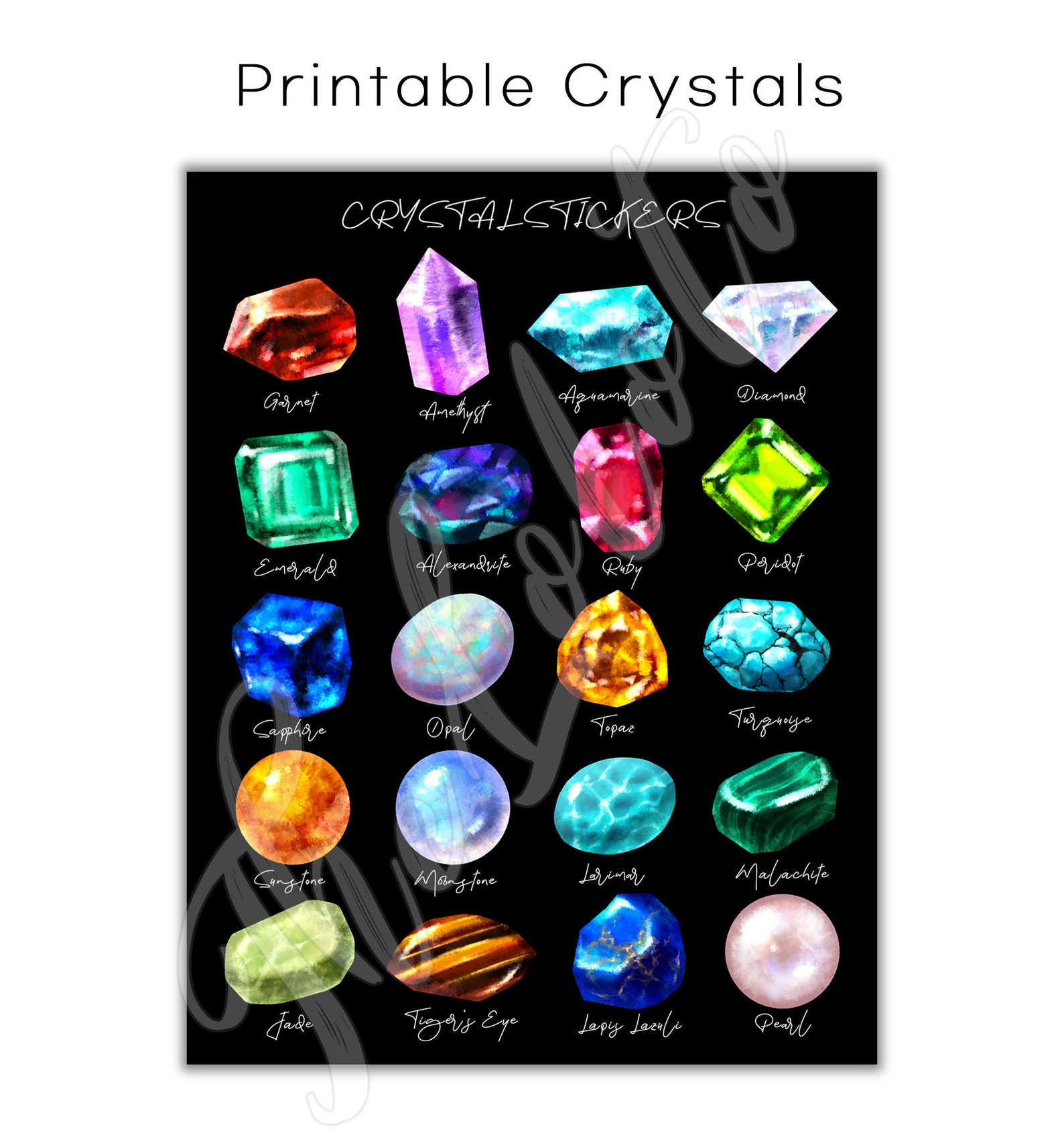 Gemstone Digital Stickers Crystal Stickers Scrapbook Journal Etsy