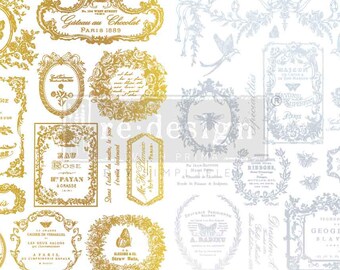 H2O Transfers - Eclat Du Matin - Silver & Gold French Labels Decal