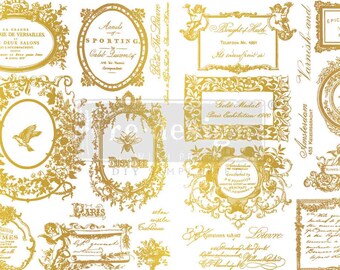 H2O Transfers - Fleur de Minuit - Gold Vintage Labels Decal