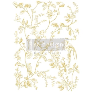 A Bird Song Kacha Gold Foil Transfer ∙ Rub On Decal Transfer ∙ Redesign with Prima Decor Transfer 18&quot;x 24&quot; Furniture Transfer