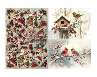 Feathered Elegance Christmas - A3 Decoupage Paper Pack - Redesign with Prima