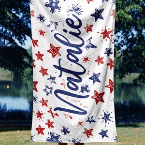 Personalized Beach Towel, Custom Name American Stars Beach Towel, American Flag Pool Towel, Independence Day Celebration, Summer Season Gift