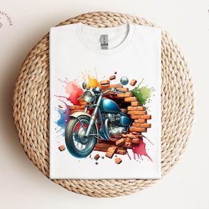 Motorcycle Biker T-shirt, Vintage Motorcycle Shirt, Motorcycle Tee, Watercolor Biker Gift, Biker Wall Breakout Tee, Custom Motorcycle Shirt