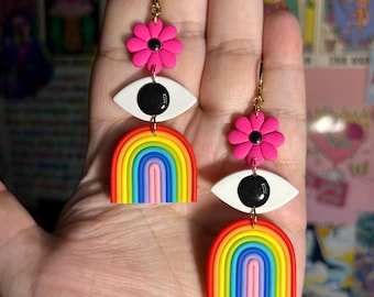 Rainbow clay earrings (various styles)