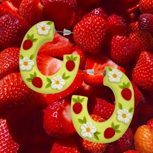 Sweet strawberry oval hoop earrings