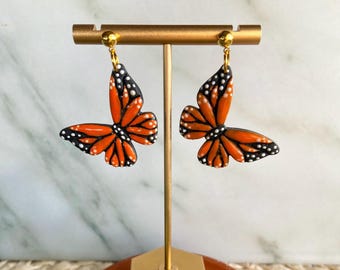 Handmade Monarch Butterfly Earrings: Polymer Clay Jewelry