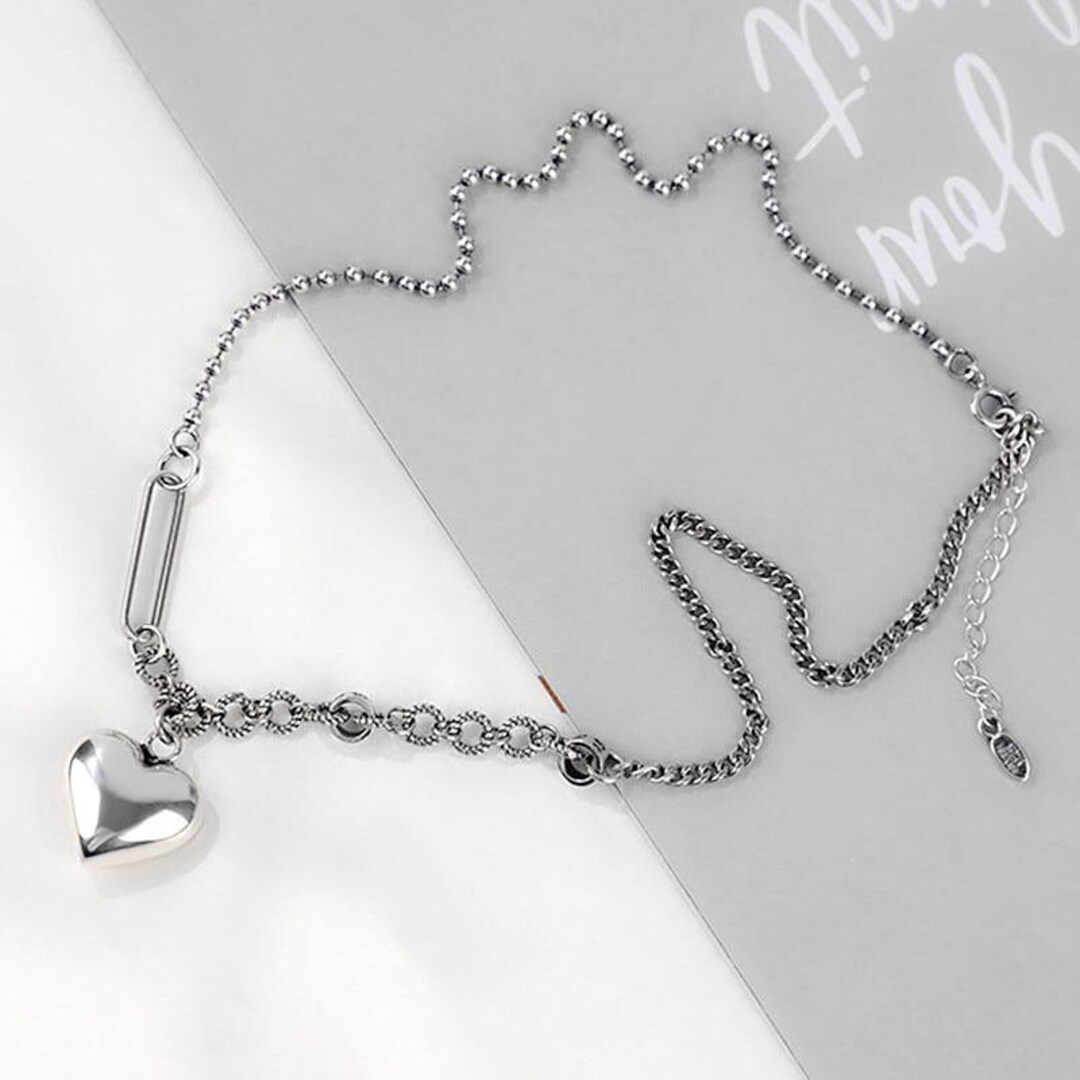 Twist Heart Pendant Necklace Vintage Thai Silver Color Digital Etsy