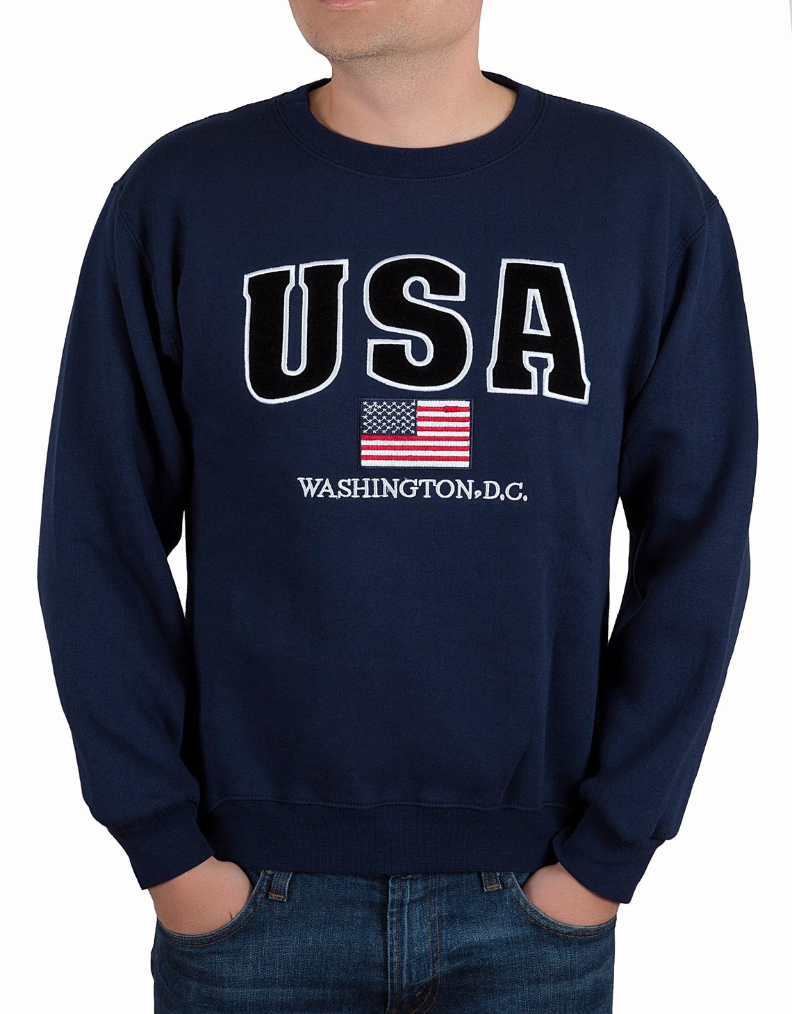USA Washington DC Embroidered Crewneck Sweatshirt Navy - Etsy