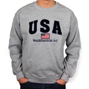 USA Washington DC Embroidered Unisex Crewneck Sweatshirt grey