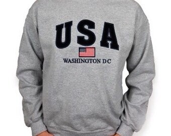 USA Washington DC Embroidered Unisex Crewneck Sweatshirt grey