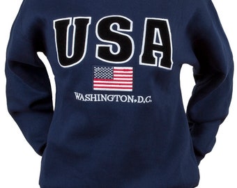 USA Washington DC Embroidered Crewneck Sweatshirt navy