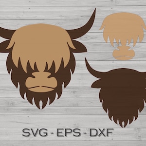 ハイランド牛 SVG レーザーカット デザイン Cricut ハイランド牛の頭部 SVG カット ファイル