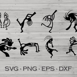 Kokopelli svg png eps dxf bundle di file otto 8 tagliati per cricut e altri usi
