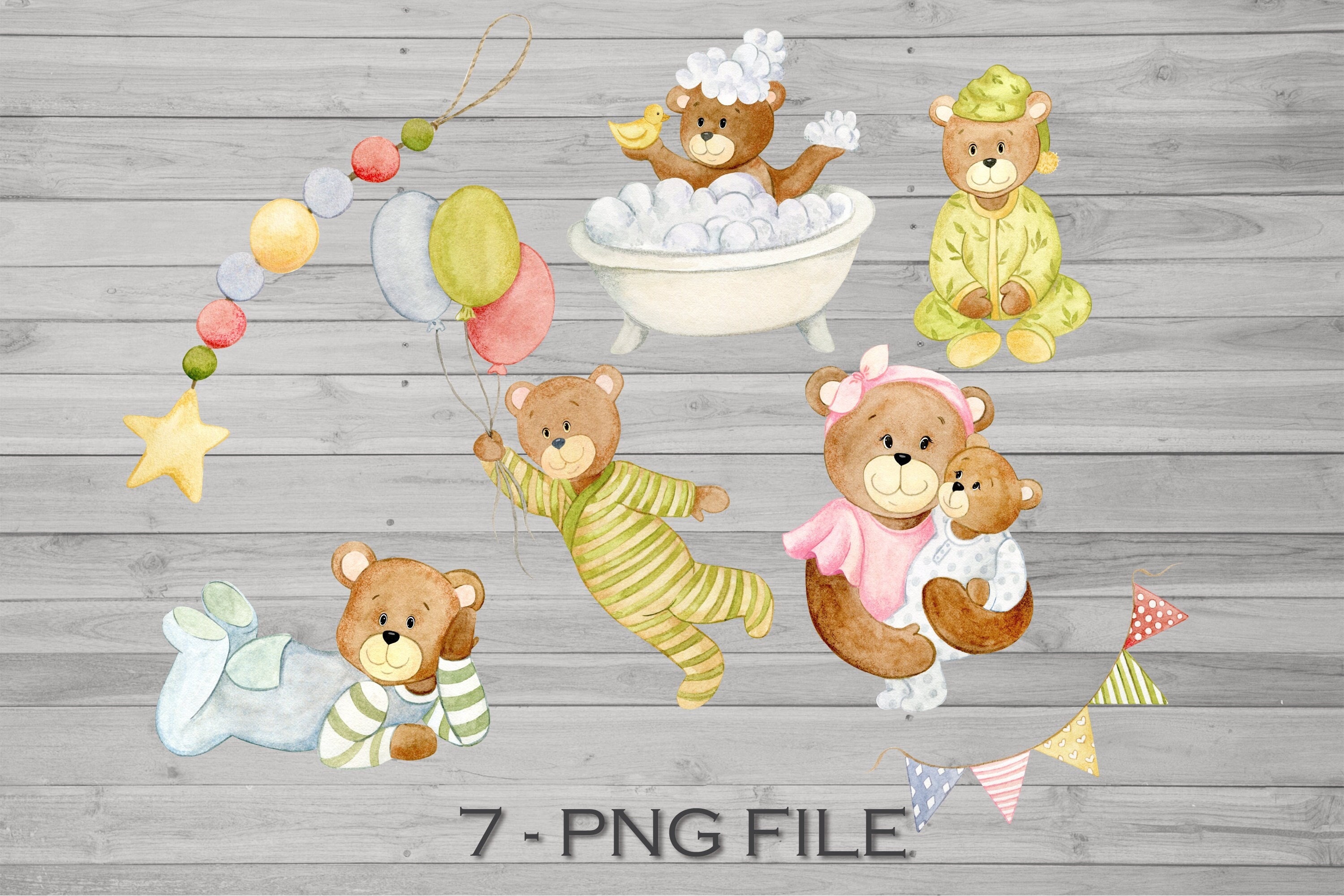Cute Teddy Bear PNG Set - Baby Shower Clipart - Nursery Decor Graphics ...