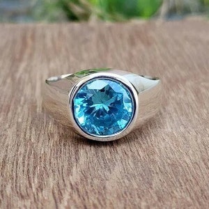 Solid 925 Sterling Silver Blue Topaz Gemstone Ring, Handmade silver Ring, Gift For Him, Men's Ring