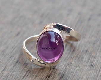 Solid 925 Sterling Silver Ring, Amethyst Gemstone Ring, Handmade Silver Ring, Gift for Her, Statement Ring
