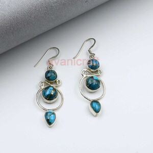 Turquoise Gemstone Solid 925 Sterling Silver Handmade Women Dangle Earring Jewelry