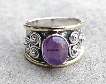 Amethyst Gemstone Silver Ring | 925 Sterling Solid Silver Ring | Smooth Oval Shape Gemstone Ring | Everyday | Gift For Women Birthstone
