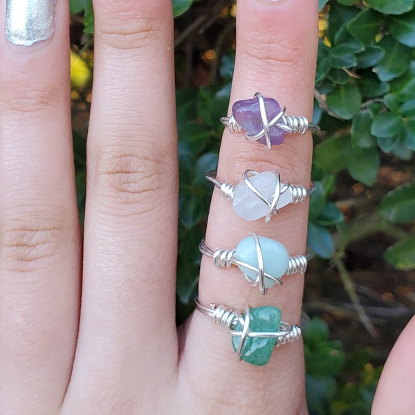 Lucky Gemstone Wire Wrapped Rings [Nonprofit]