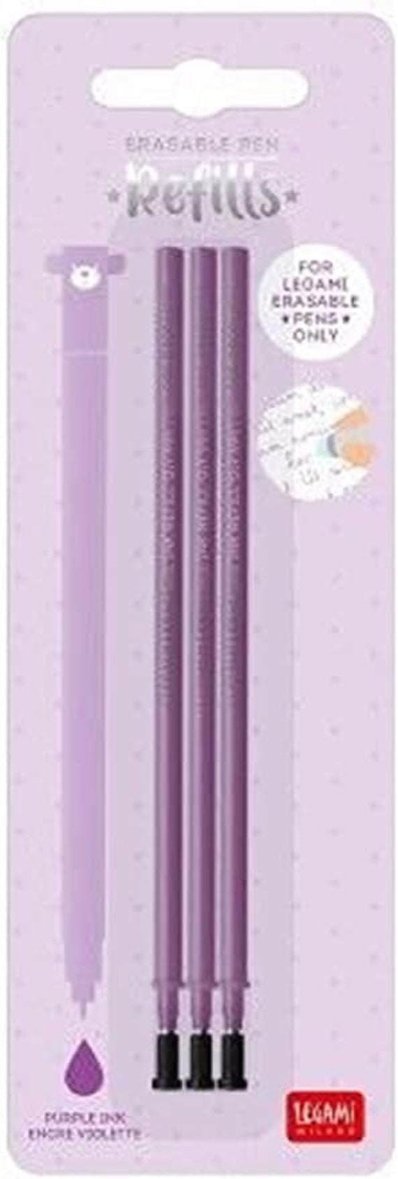 Legami - Recharge Pour Stylo Gel Effaçable, Lot De 3 Pièces, Hauteur 13 Cm, Encre Thermosensible Verte, Pointe 0,7 Mm