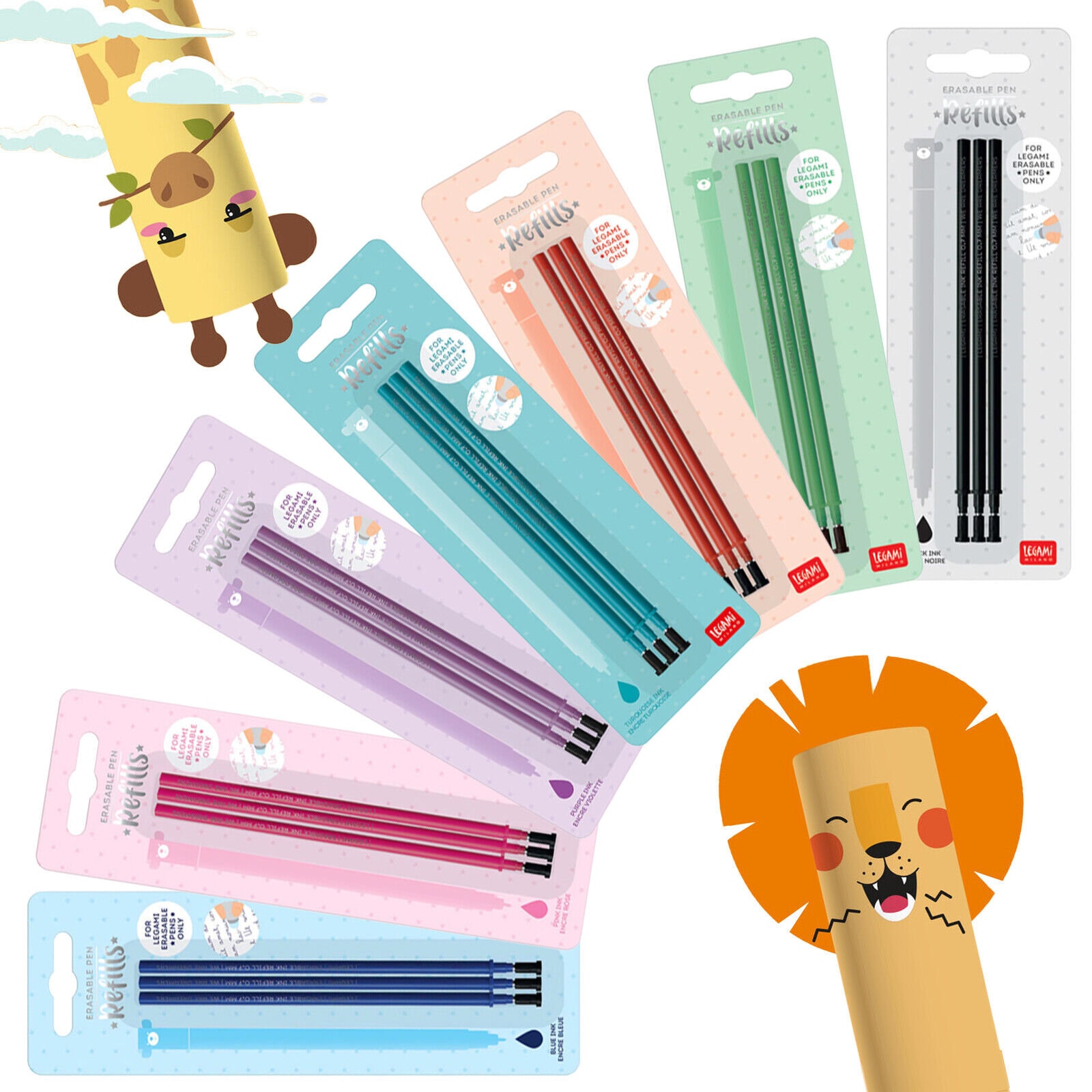 Legami Astronaut Erasable Pen Cute Animal School Stationery - Choose Refill  Pack